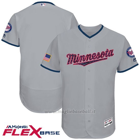Maglia Baseball Uomo Minnesota Twins 2017 Estrellas y Rayas Grigio Flex Base